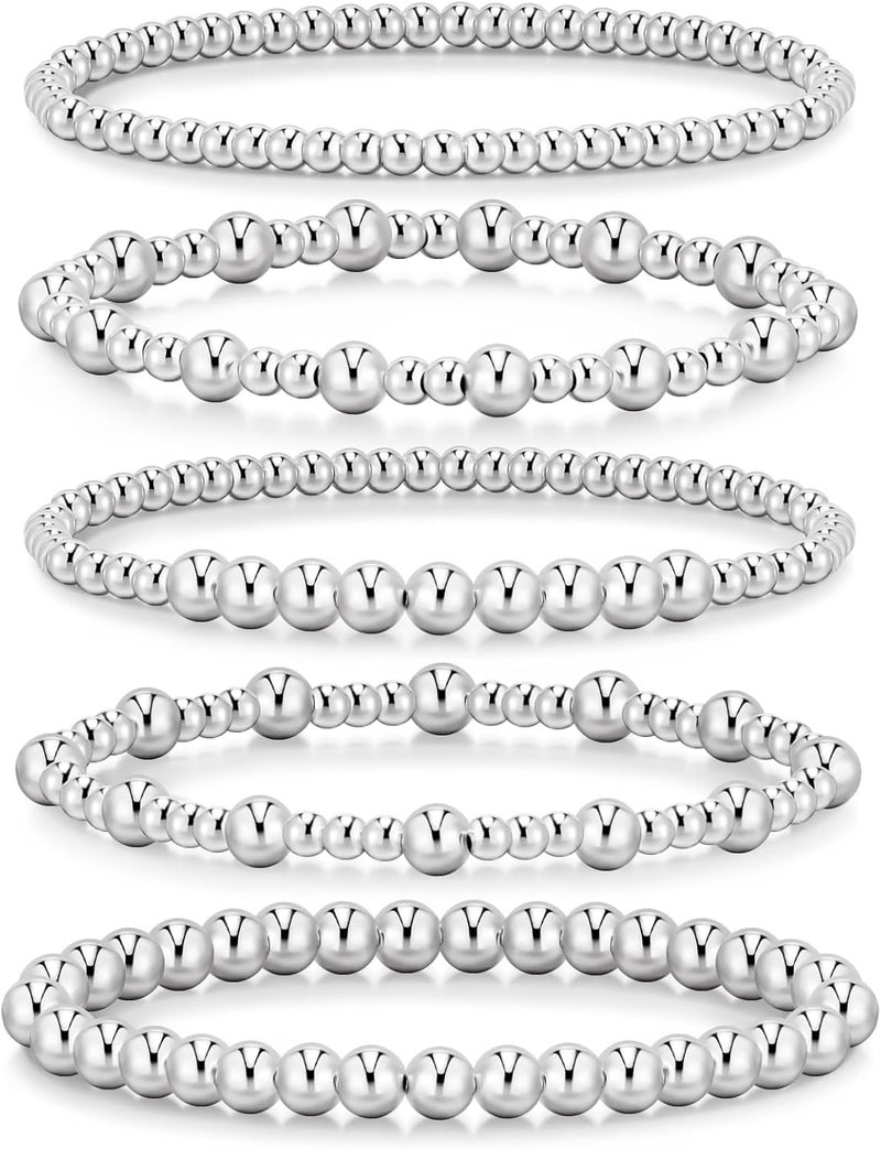 adoyi Gold Bracelets for Women Beaded Bracelet 14K Gold Plated Bracelet Stack Strand Stretch Bead Ball Bracelet Set Stackable Bracelet Adjustable Bracelet Set Jewelry for Gifts - Image 1